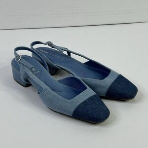 Anne Klein Nia Block Heel Slingback Flats Womens 6 Cap Toe Denim Colorblock Blue